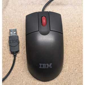 IBM MO28UO Wired USB Optical Mouse Black Red Scroll Wheel 89P5088 89P5089 Tested